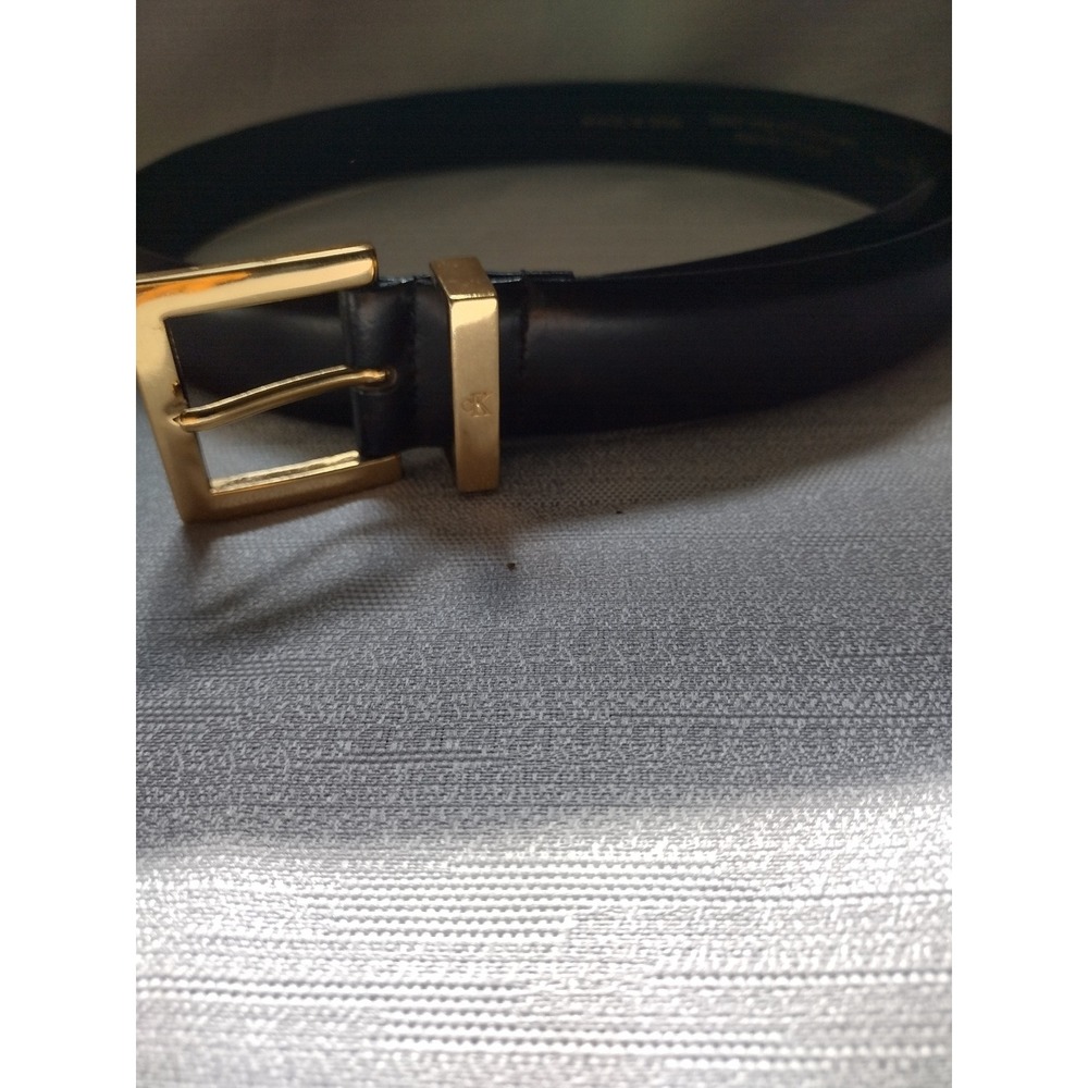 Calvin Klein CK Men's Black Leather Belt Gold Buckle Size Large (37') NWOT